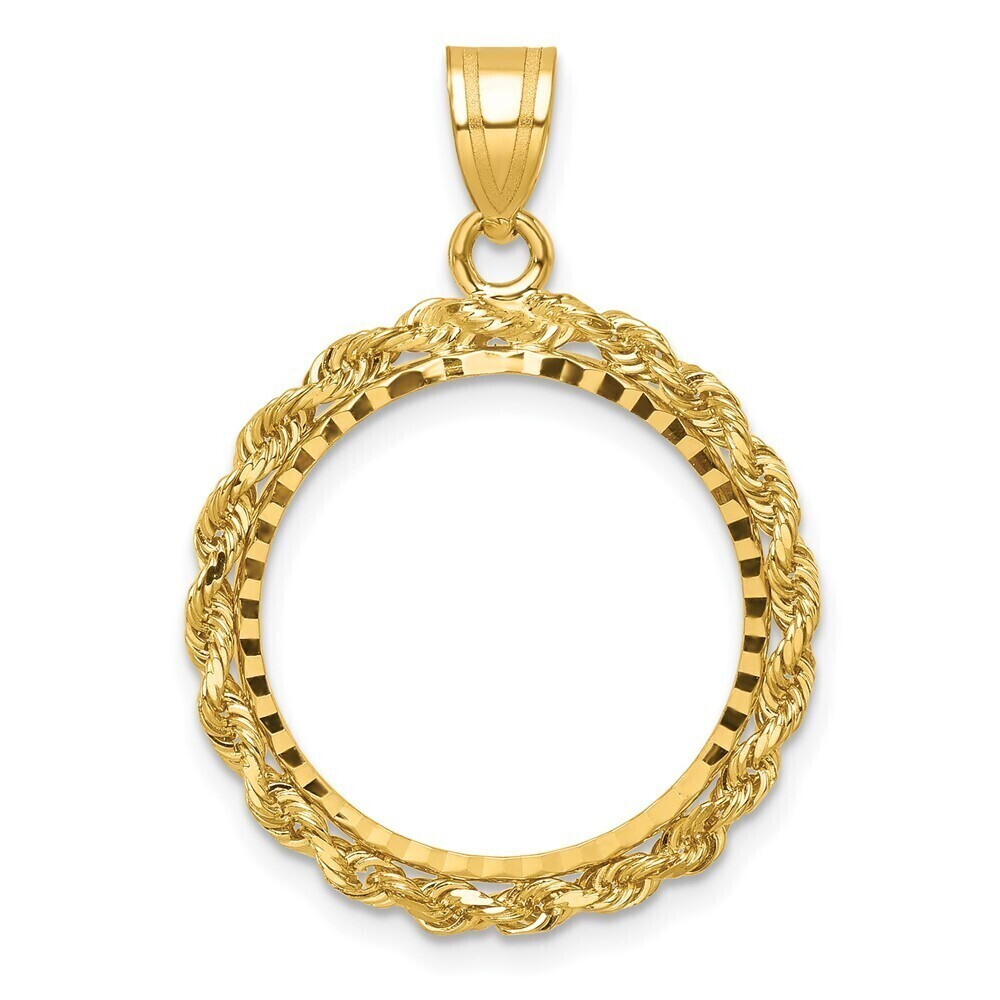 14k Yellow Gold Diamond-cut With Rope 18.0mm Prong Coin Bezel Pendant